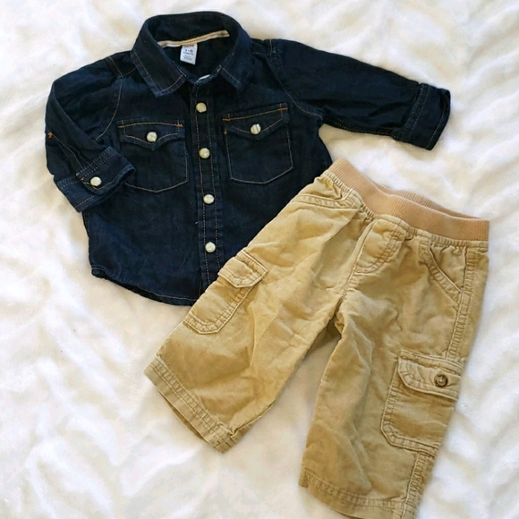 Bundle denim shirt and cords 3 to 6 months - Picture 1 of 5